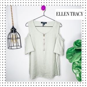 Ellen Tracy - Cold Shoulder Linen Top L